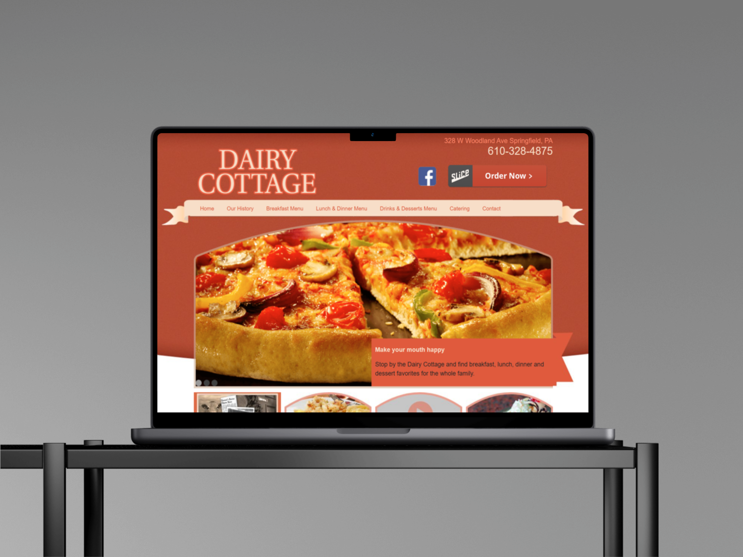 Old Dairy Cottage website with table layouts and outdated design